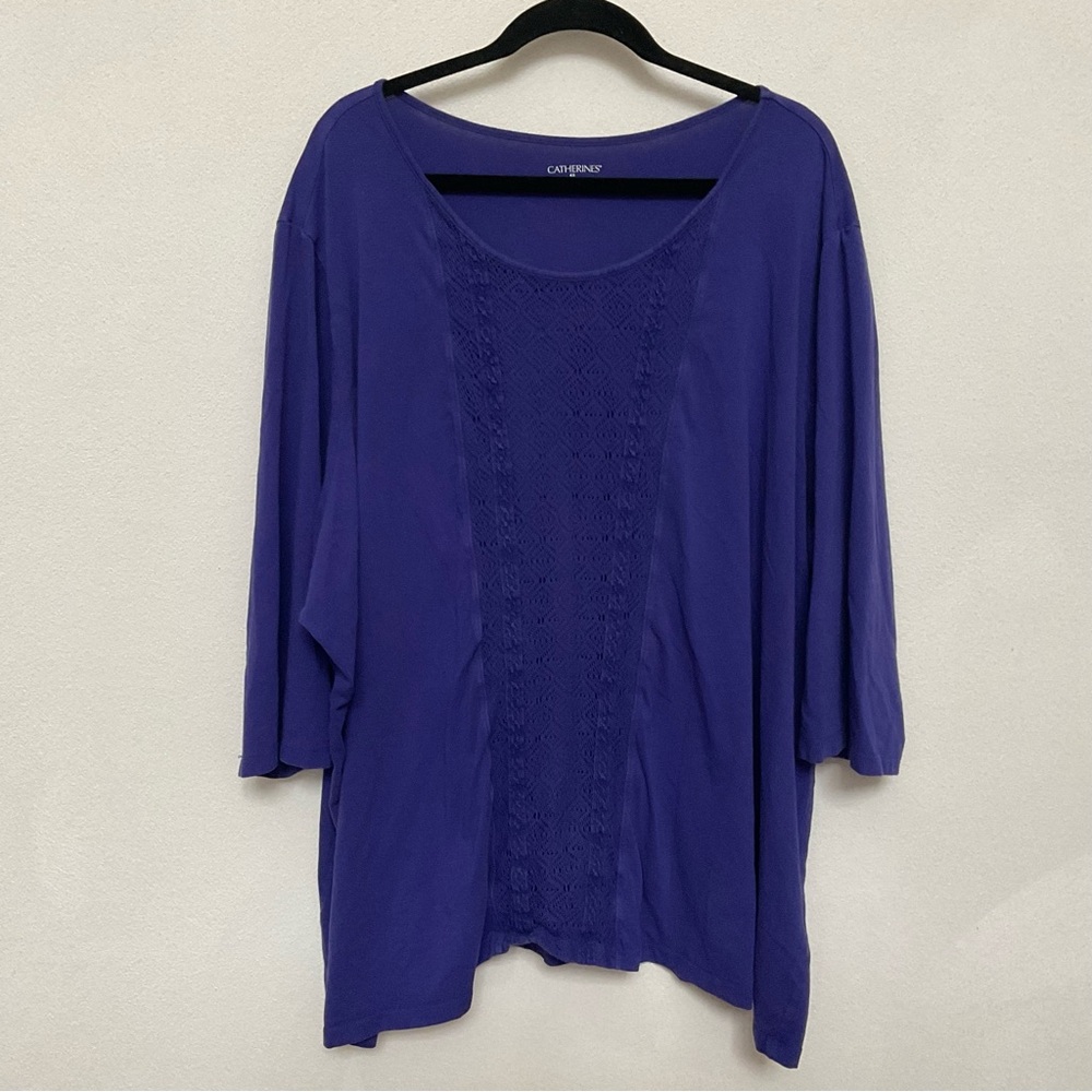Catherine's Purple Half Sleeve Decorative Center Top Size 4X Soft Stretchy